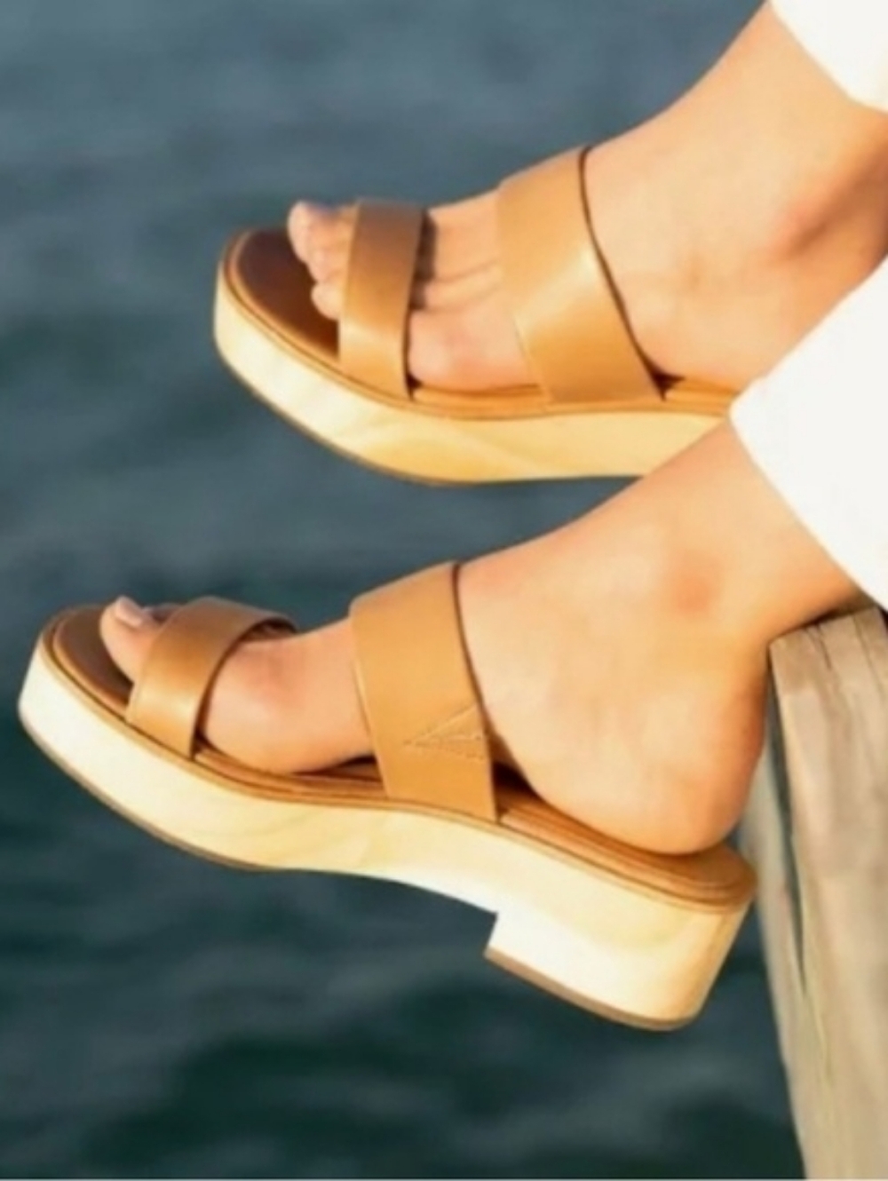 Nisolo All Day Ellie Clogs – Tan Leather Platform Sandals – Size 7.5